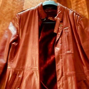 Fully Fur Lined Men's Leather Coat Size 42 -- longer length